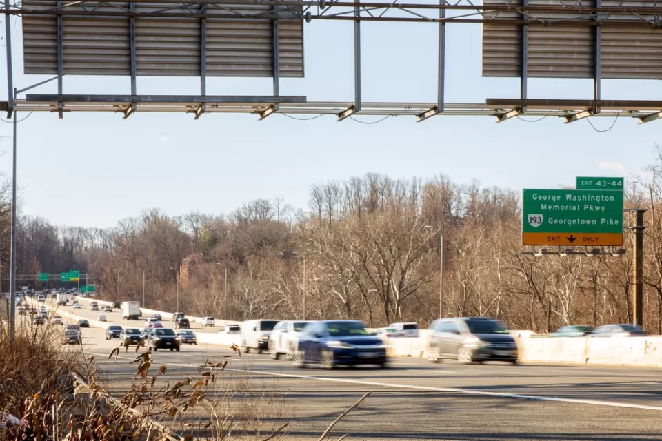 Cars driving on the American Legion Bridge in Maryland